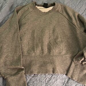Nike Gray Cropped Sweatshirt. Embossed Nike On Front Womens Medium